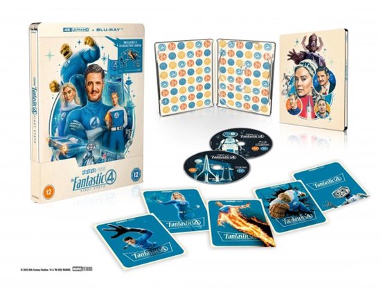 Steelbook met de Fantastic Four-personages in actie. Inclusief 4K UHD en Blu-ray discs en karakterkaarten met artwork.