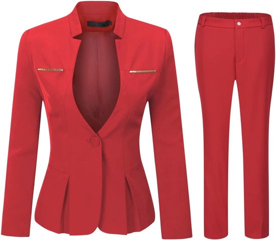 YYNUDA Damespak, 2-delig, slim fit, één knoop, blazer, jas, kantoor, werk, broek, kostuums, rok, kostuums
