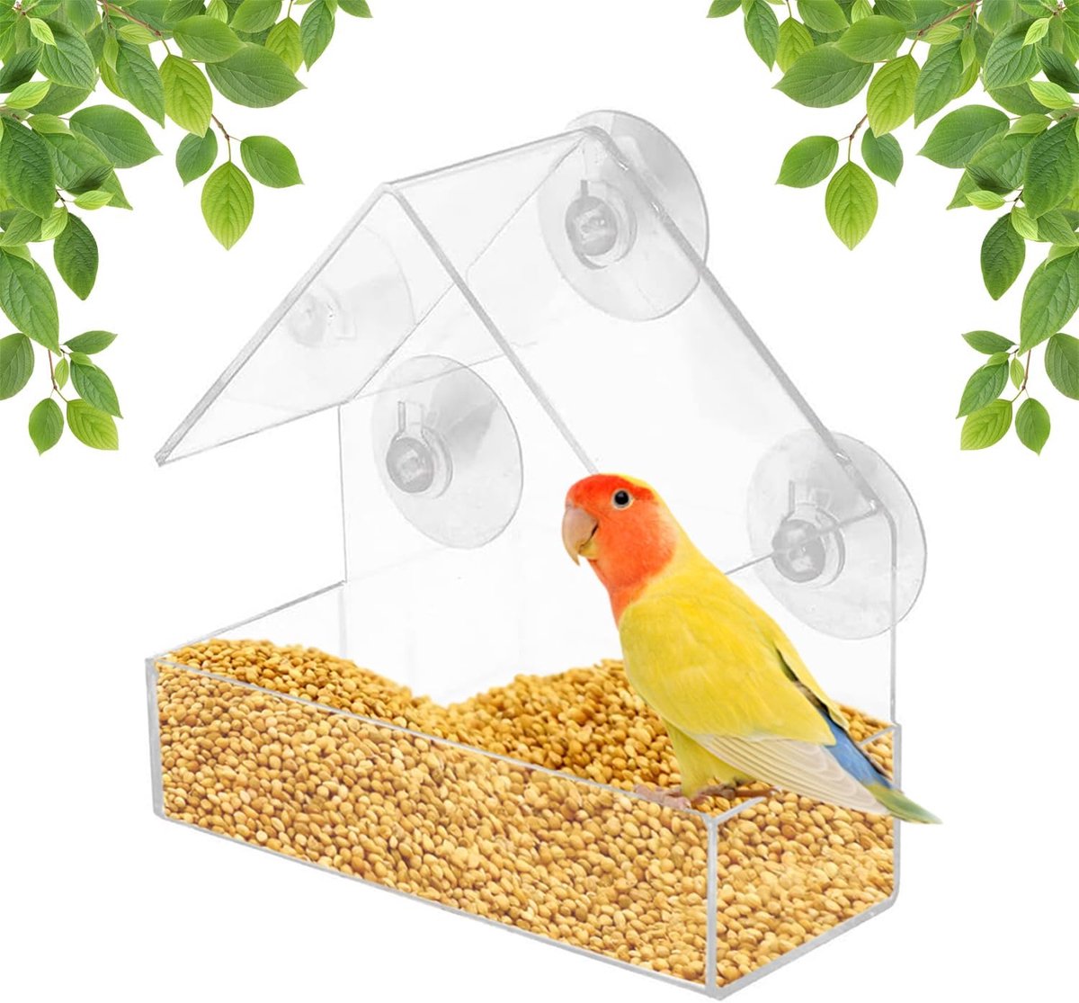 Transparante acryl vogelvoederbak - Hangend Vogelhuisje - Vogelvoederhuisje raam - Doorzichtig Vogelhuisje aan het Raam - Doorzichtig met Zuignap - hangen - Met Zuigna