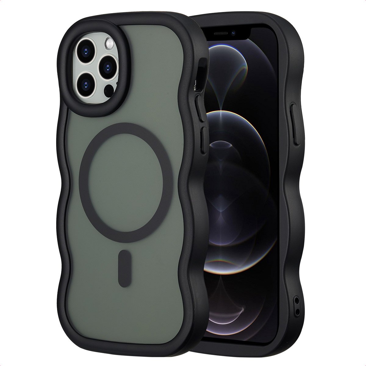 Selencia Wavy Case - Golvend Hoesje geschikt voor Apple iPhone 12 Pro / 12 - Zwart