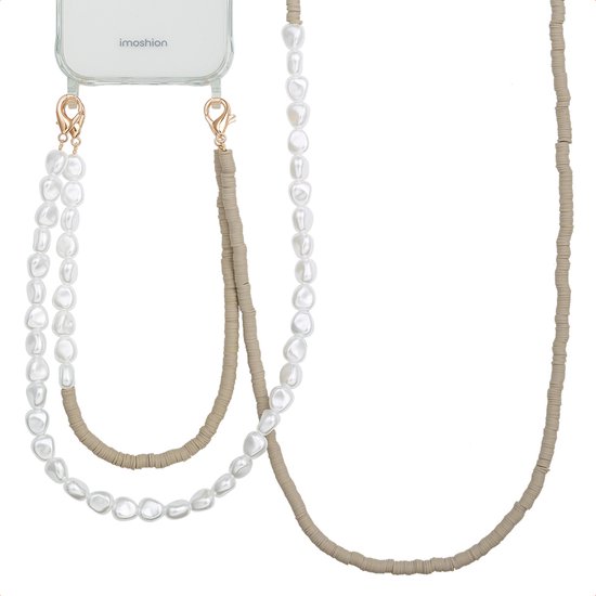 Cordon téléphonique universel Selencia avec élastiques et perles - Chaîne pour téléphone - Cordon GSM compatible avec iPhone et Samsung - Gris