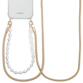 Cordon téléphonique universel Selencia avec perles - Chaîne pour téléphone - Cordon GSM compatible iPhone et Samsung - Beige