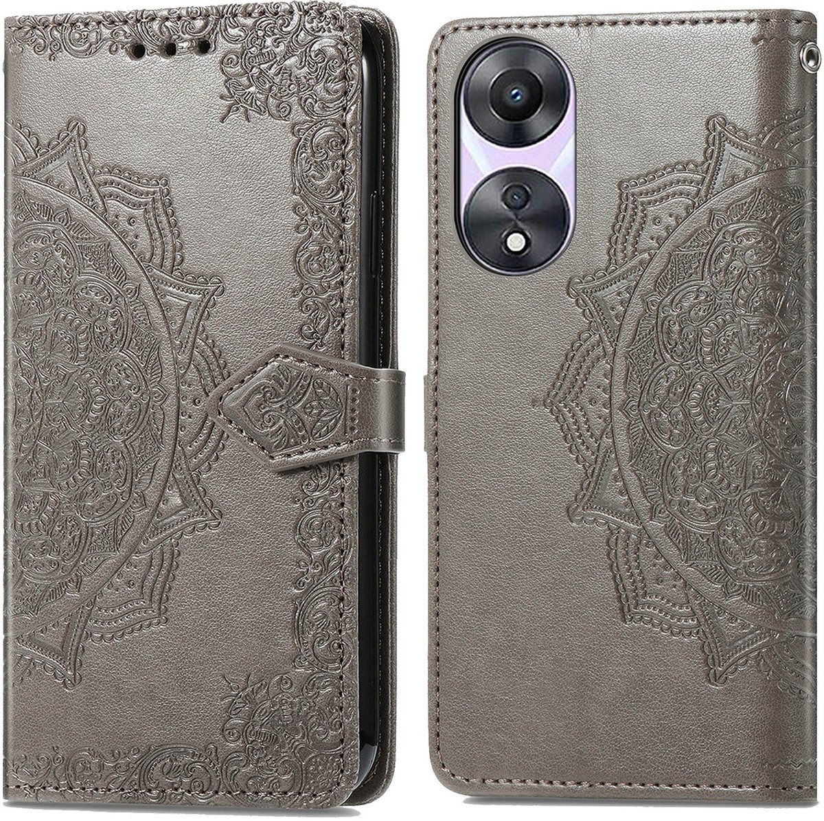 imoshion Hoesje - Geschikt voor Oppo A58 - Mandala Bookcase - Grijs