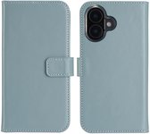 Étui Selencia adapté pour iPhone 16 Plus Étui avec porte-cartes - Bookcase en cuir véritable Selencia - bleu clair