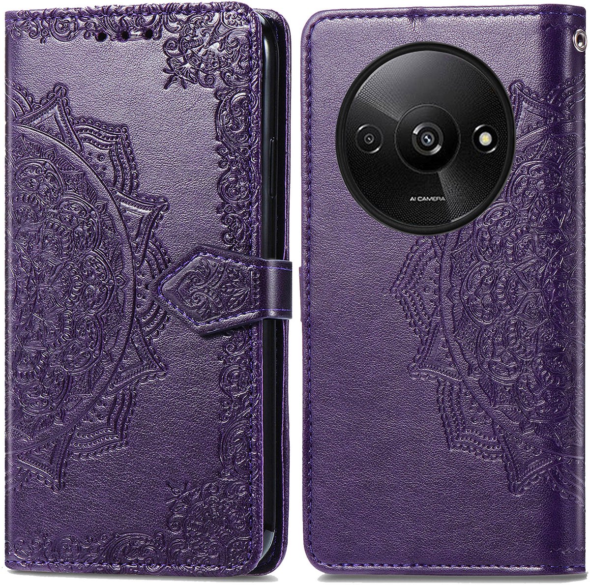 imoshion Hoesje - Geschikt voor Xiaomi Redmi A3 - Mandala Bookcase - Paars