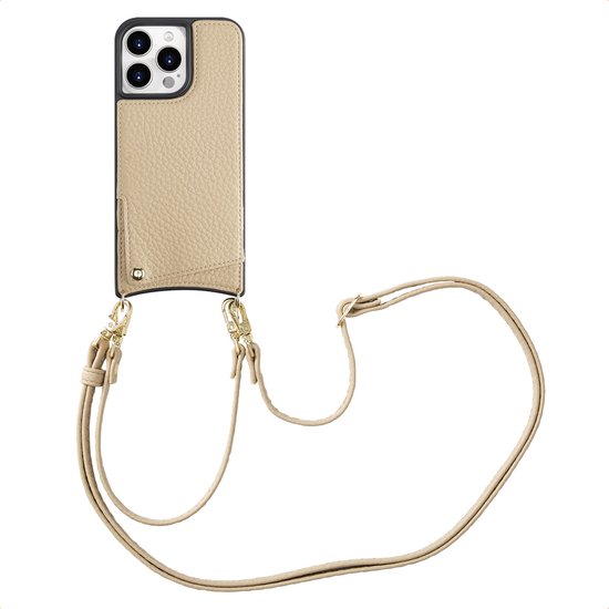 Coque Selencia - Compatible avec iPhone 15 Pro Max - Coque arrière Nova avec cordon et porte-cartes - Beige
