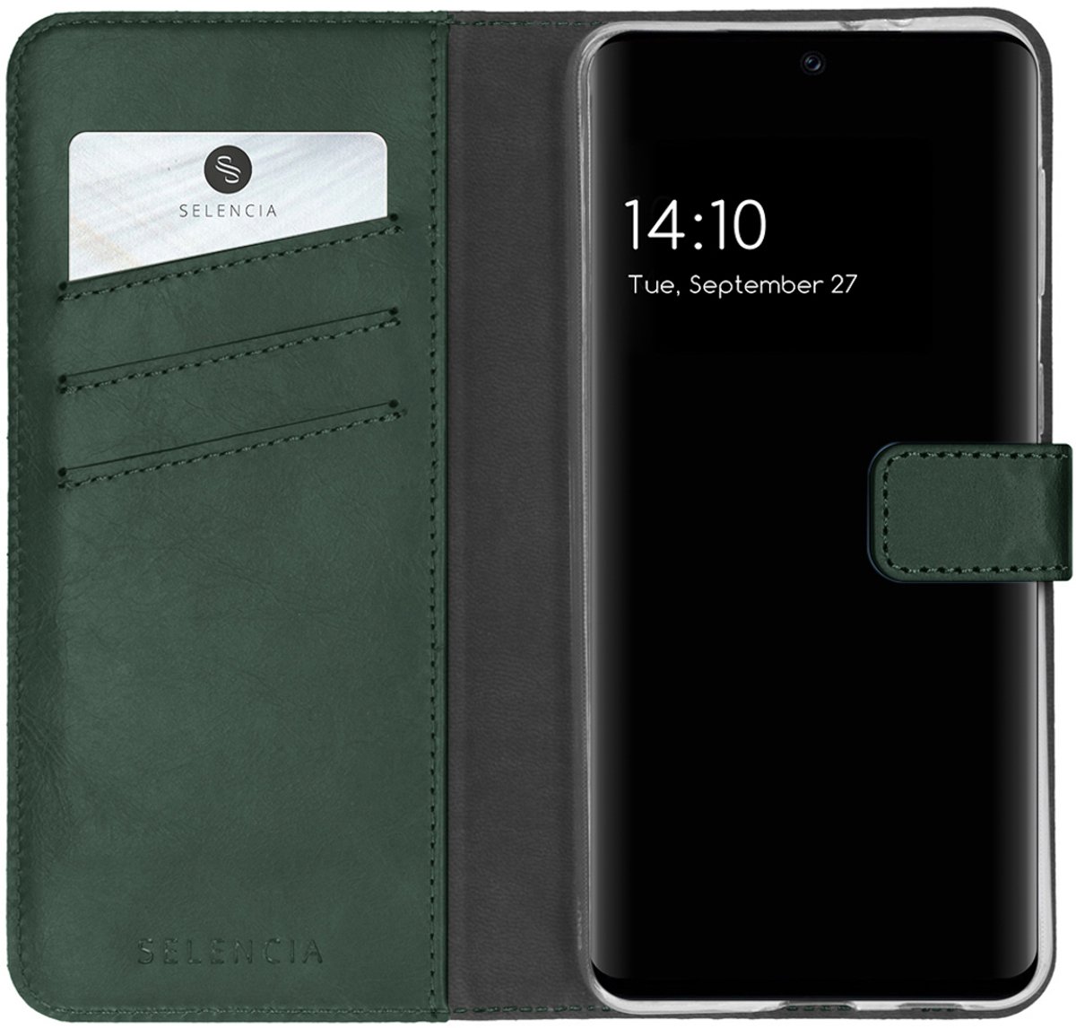 Selencia Hoesje - Geschikt voor Samsung Galaxy A32 (5G) - Echt Lederen Bookcase - Groen