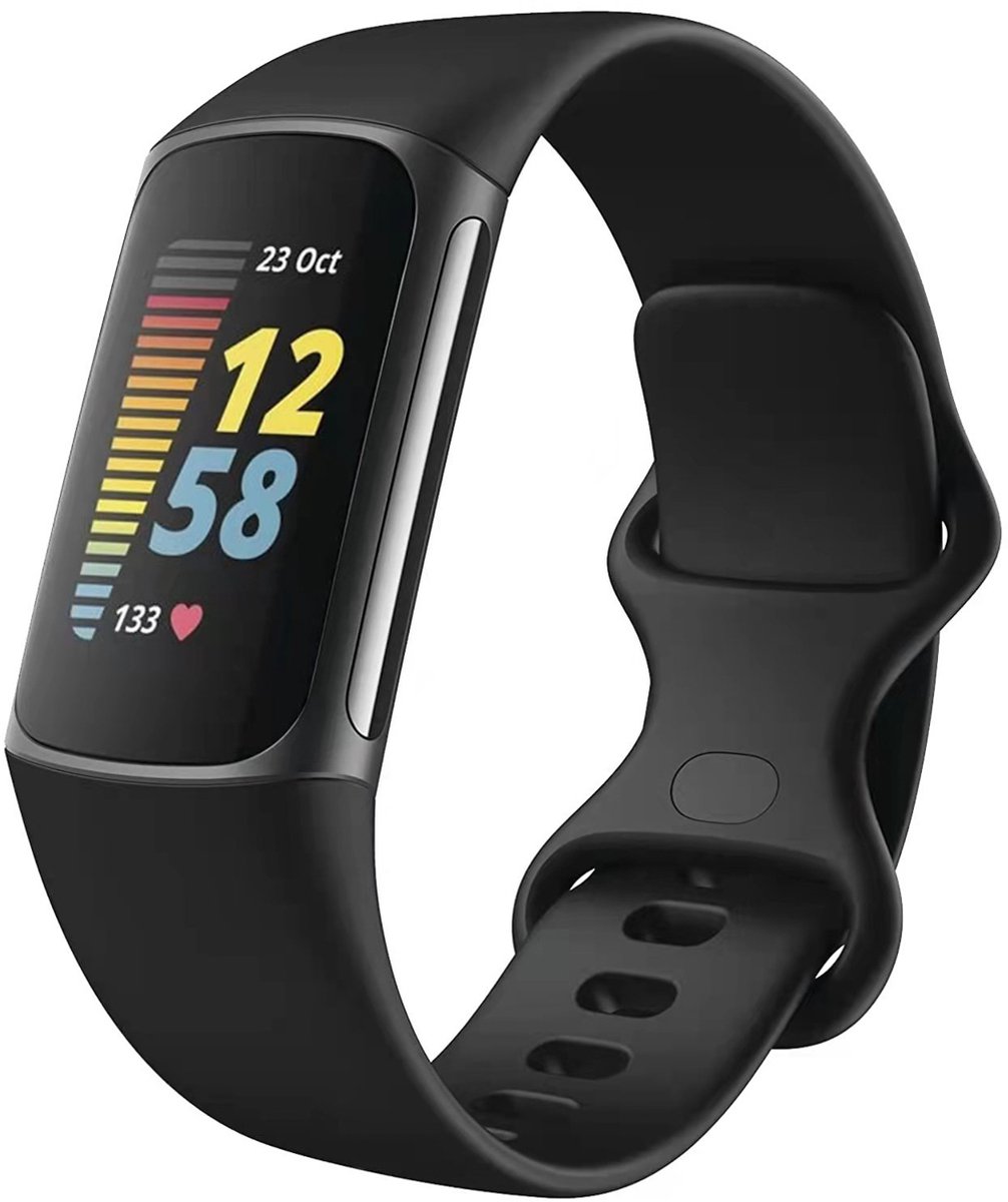 Siliconen bandje - Geschikt voor Fitbit Charge 5/ Charge 6 - Zwart