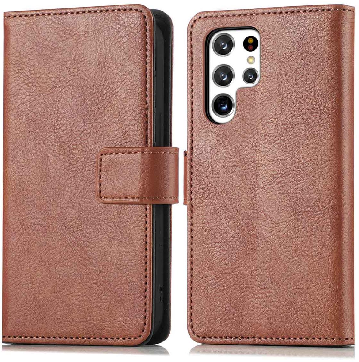 imoshion Hoesje - Geschikt voor Samsung Galaxy S22 Ultra - Luxe Bookcase - Bruin