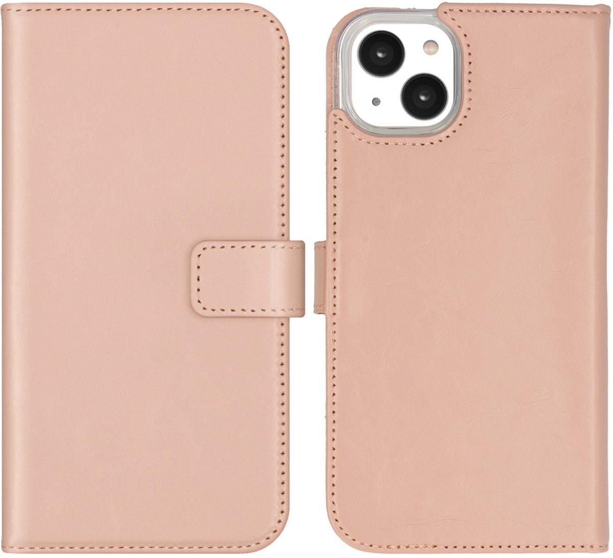 Selencia Hoesje - Geschikt voor Apple iPhone 14 Plus - Echt Lederen Bookcase - Dusty Pink