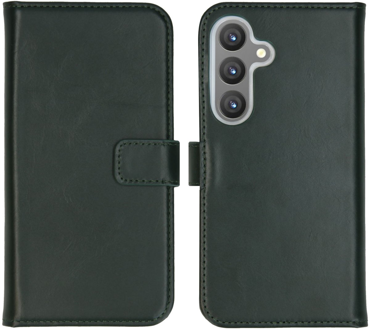 Selencia Hoesje - Geschikt voor Samsung Galaxy S24 - Echt Lederen Bookcase - Groen
