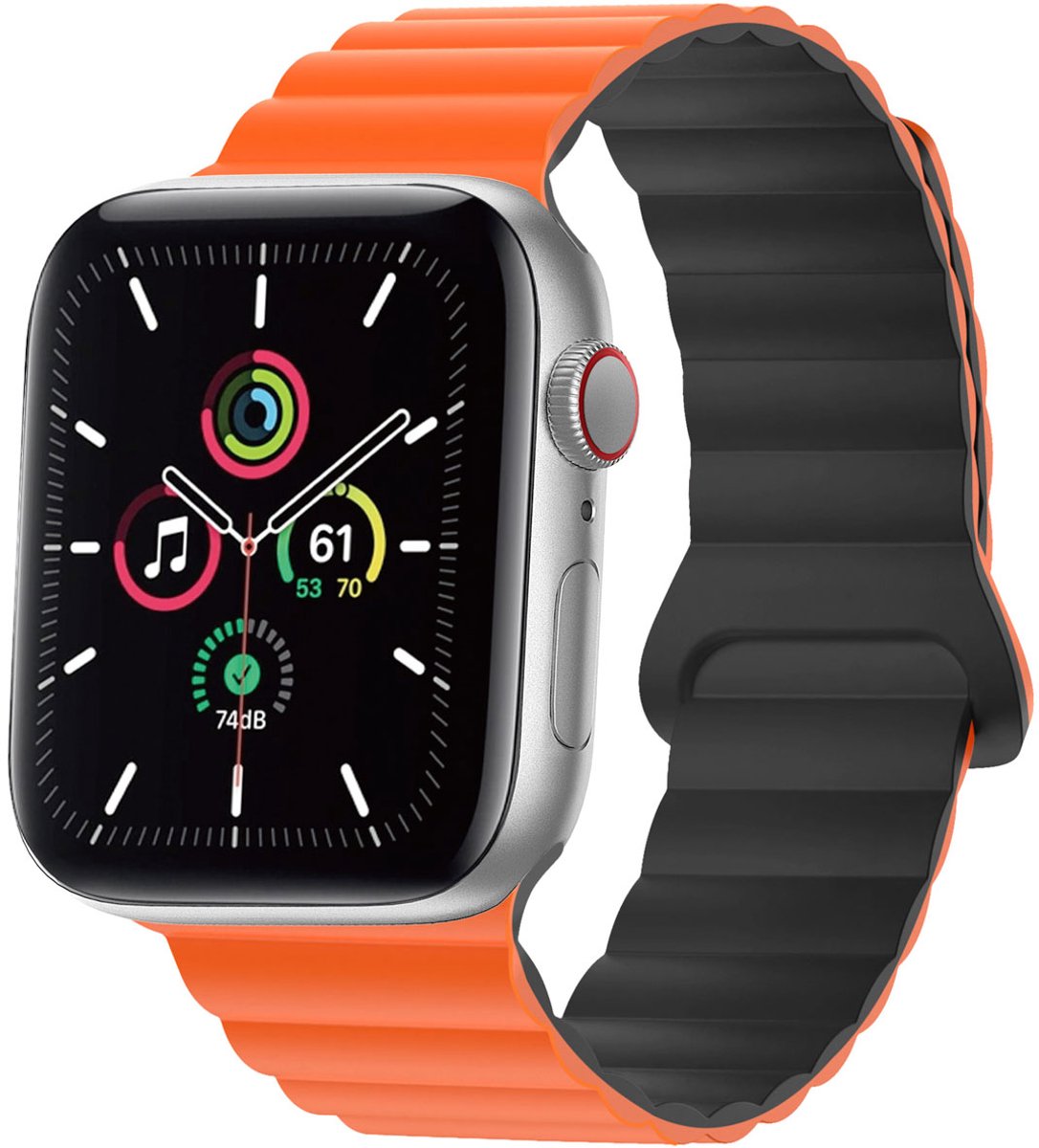 iMoshion Siliconen magnetisch bandje geschikt geschikt voor Apple Watch Series 1 / 2 / 3 / 4 / 5 / 6 / 7 / 8 / 9 / SE - 38 / 40 / 41 mm - Oranje / Zwart