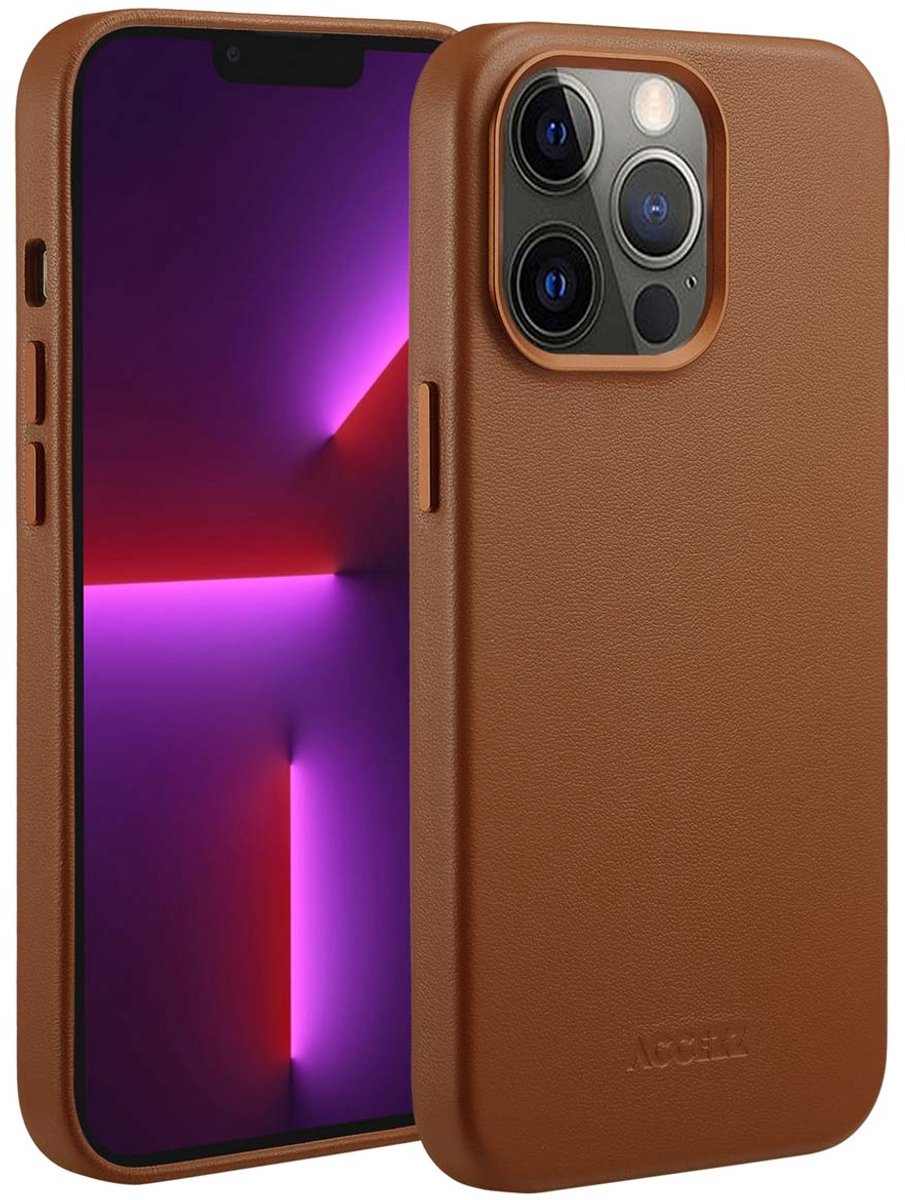 iPhone 13 Pro Hoesje - Accezz Geschikt voor MagSafe Leather Backcover - Bruin