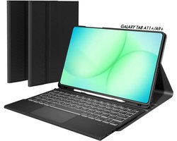 Ntech - Hoes Toetsenbord Geschikt voor Samsung Galaxy Tab A11 Plus Hoes Zwart / Beschermhoes Galaxy Tab A9 Plus bluetooth toetsenbord QWERTY - Coverhoesje met Touchpad Muis Pencil Houder - Smart Folio Keyboard