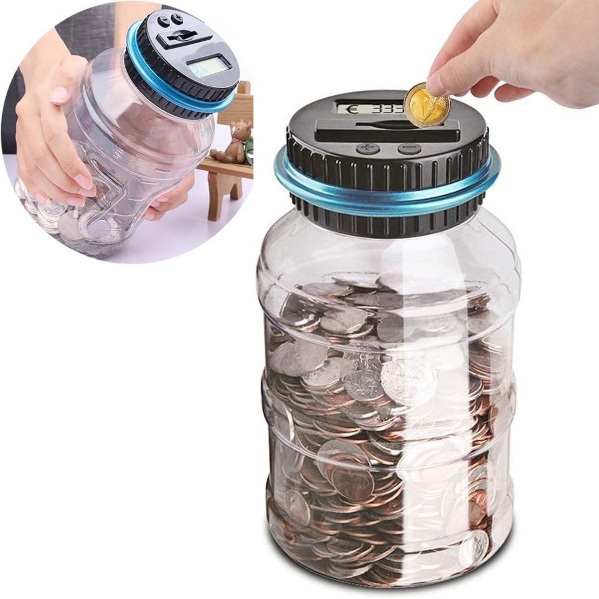 Digitale spaarpot met teller 1.8L, muntenteller groot met LCD-display Euro spaarpot elektronische spaarpot digitale spaarpot spaarpot spaarpot voor volwassenen en kinderen cadeau