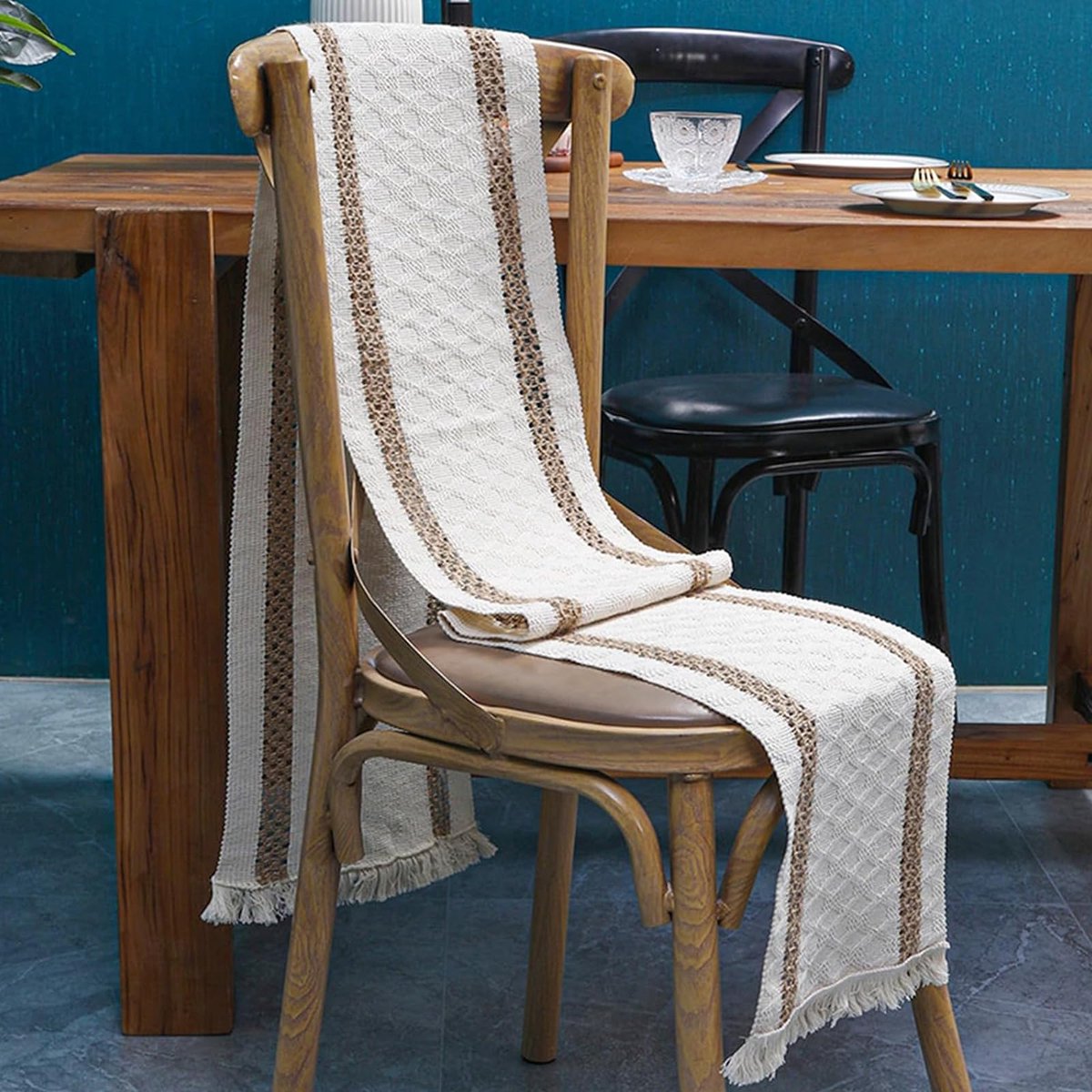 Unyqoos® Rustieke Boho Tafelkleed Loper met Kwastjes voor Gezellige Herfstdecoratie