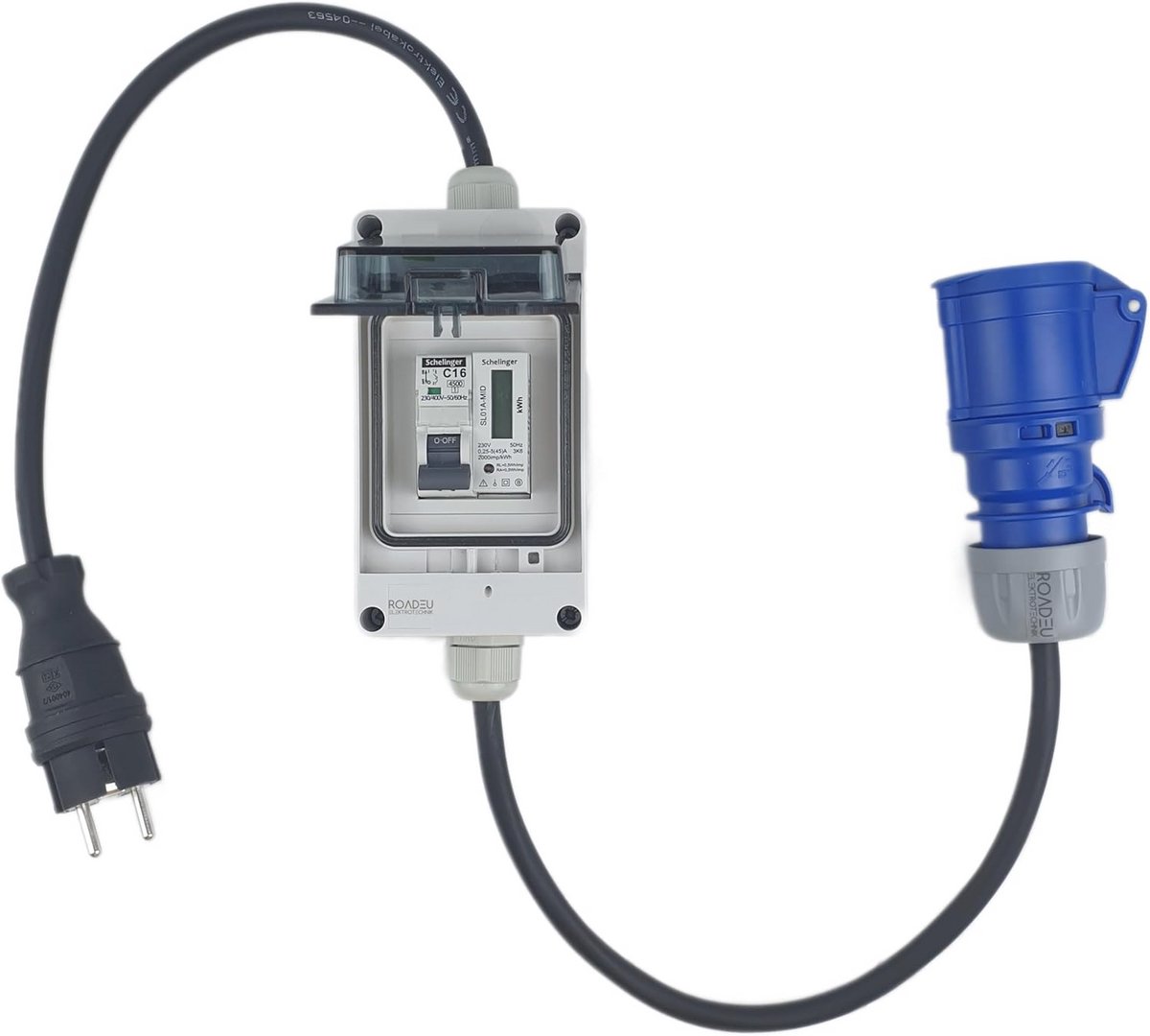 CEE Camperadapter met elektrische meter en verlengsnoer - 230V stekker naar CEE 16 3P