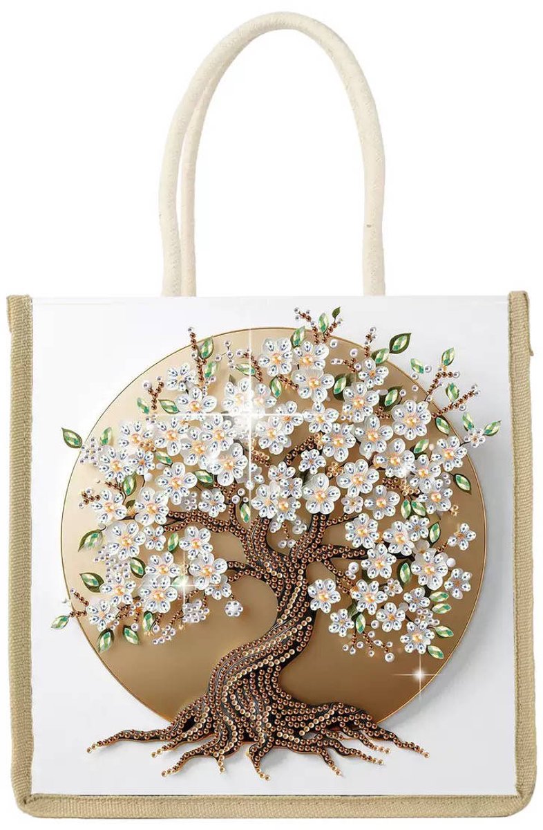 Diamond Painting Tas - Levensboom - Hobbytas - Witte Bloesem - Creatief