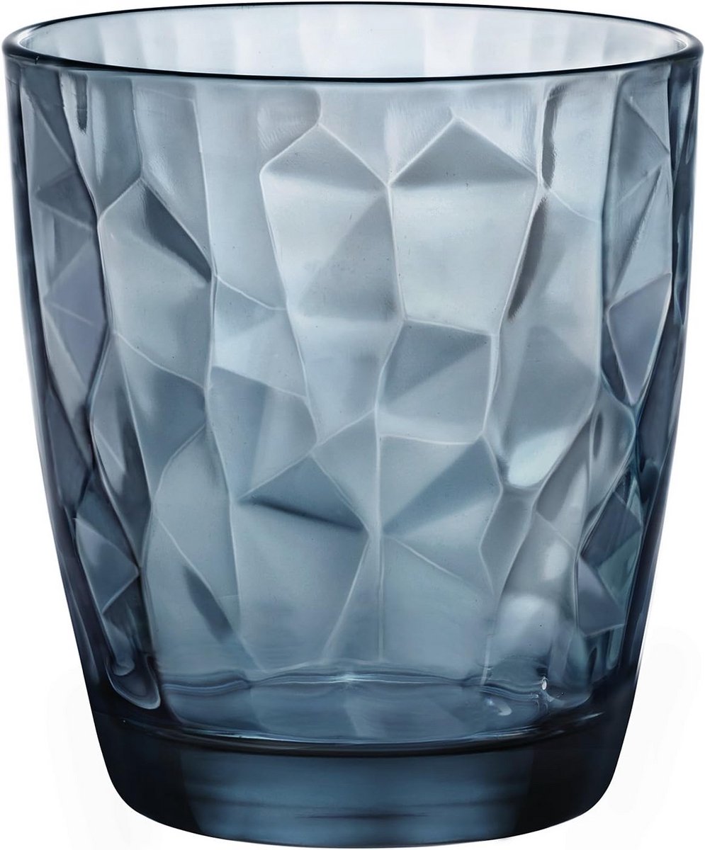 Set van 6 stijlvolle glazen met diamantpatroon - 30,5 cl - Blauw