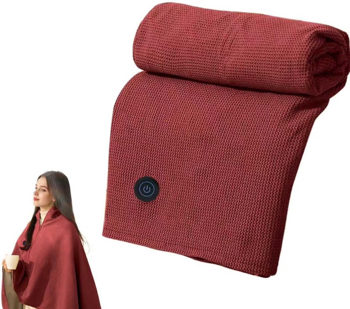 Elektrische deken - USB-verwarmde sjaal - Eenpersoons elektrische deken - Synthetische vezels 150x80cm Rood - Powerbank niet inbegrepen