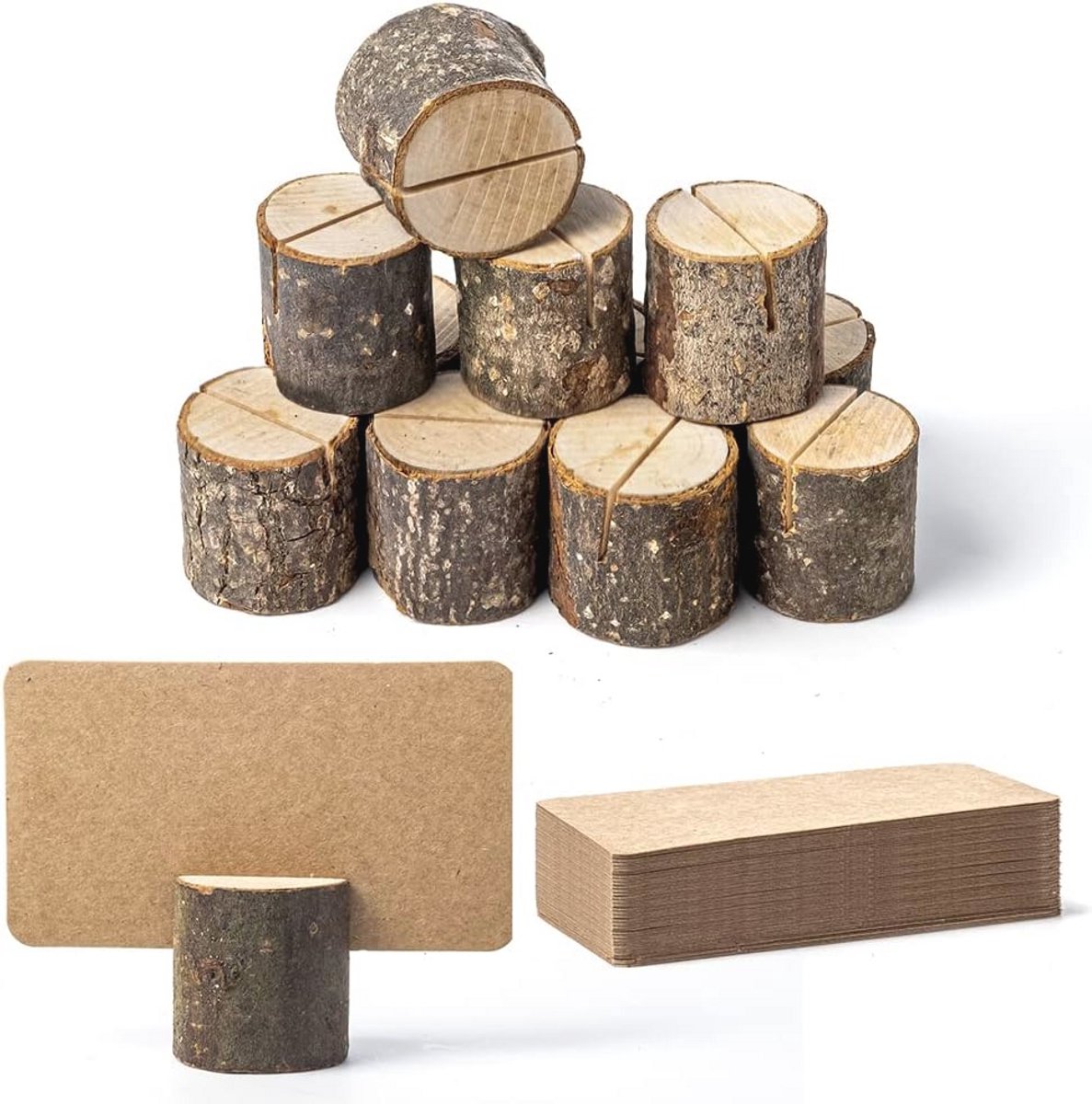 12 Stuks Houten Plaats Kaarthouders en 24 Stuks Kraft Tafel Plaats Kaarten voor Bruiloft, Feest en Verjaardag