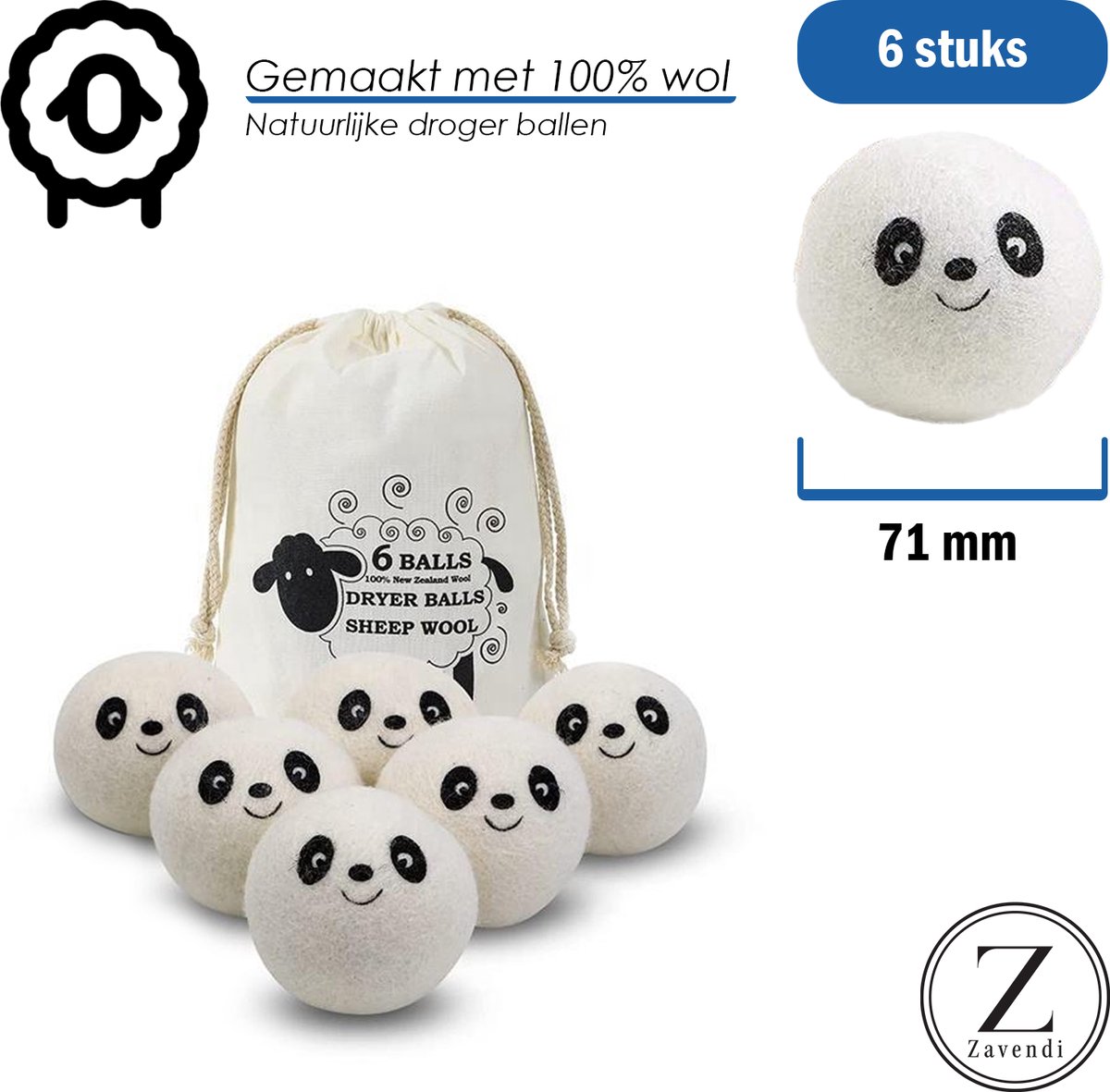 Zavendi Drogerballen 6 stuks XL - Wasdrogerballen - Wasbollen voor wasmachine - Droogballen voor wasdroger - Droger - Wasbol wol - Droogballen voor wasdroger - Drogerballen wol - Ballen droogkast — afbeelding 6