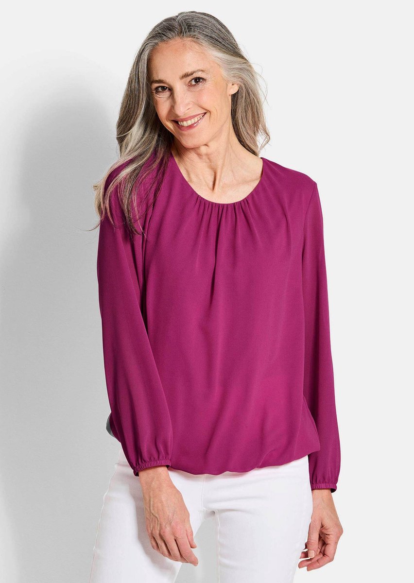 Goldner Chiffonblouse Jerseyblouse met plooidetails