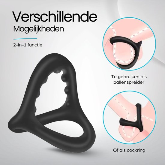 Zwarte siliconen cockring, te gebruiken als ballenspreider of cockring.