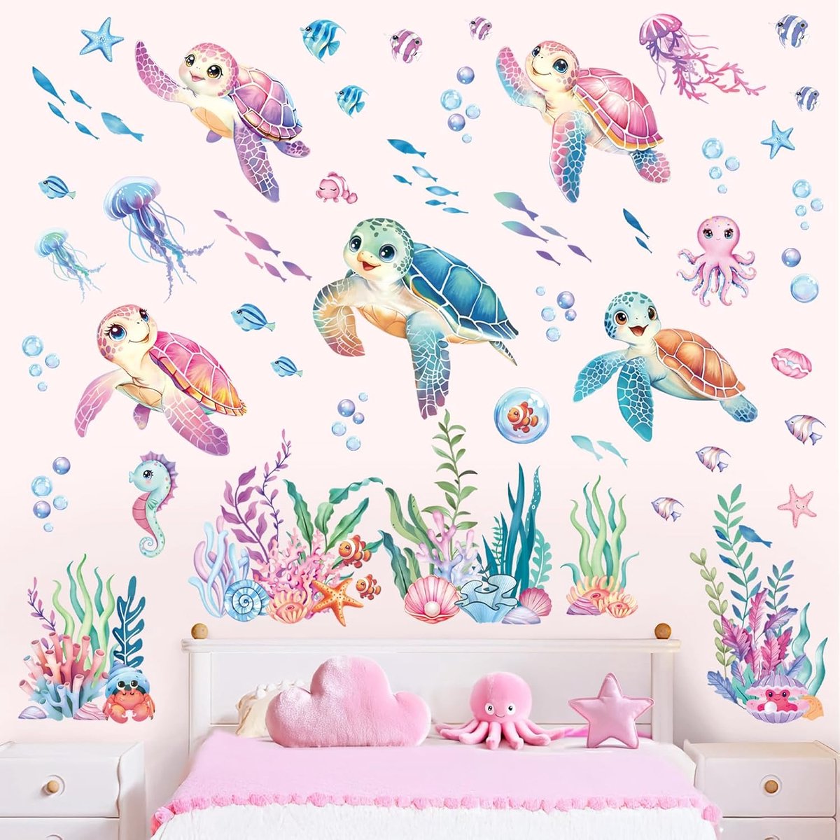 PromoHome Muursticker Onderwaterwereld - Zeedieren Decoratie voor Kinderkamer