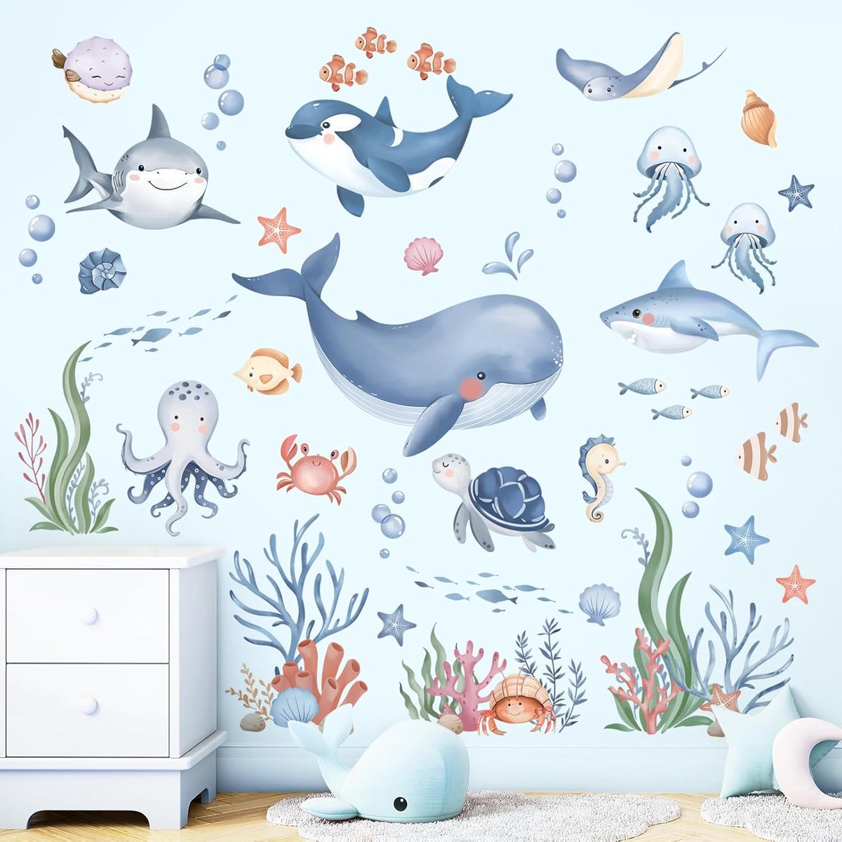 PromoHome Muursticker Oceaan Thema - Zelfklevende Zeedieren Decoratie