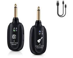 A8 Draadloze Gitaarzender-Ontvanger Systeem - 2.4GHz oplaadbaar, 24-bit/48KHz audio - lage latentie <4ms voor elektrische gitaar & bas - heldere draadloze audio voor MUZIEK en BASGITAREN