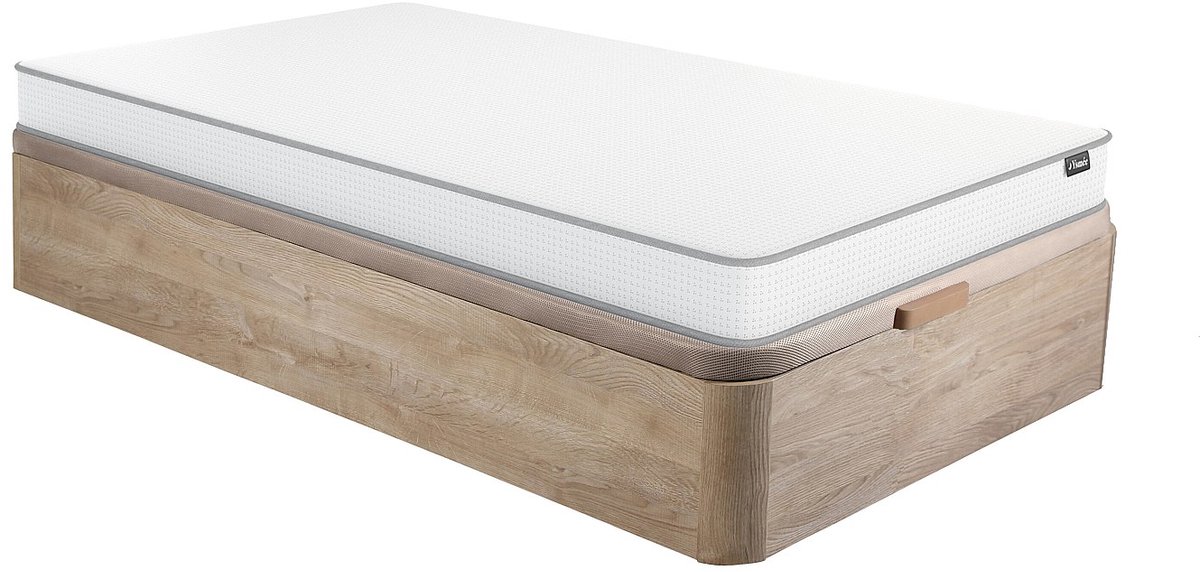 Vente-unique Set 90 x 190 cm bedbodem met opbergruimte in lichte houtlook + schuimmatras 12 cm dik - ASTYANAX II van YSMÉE
