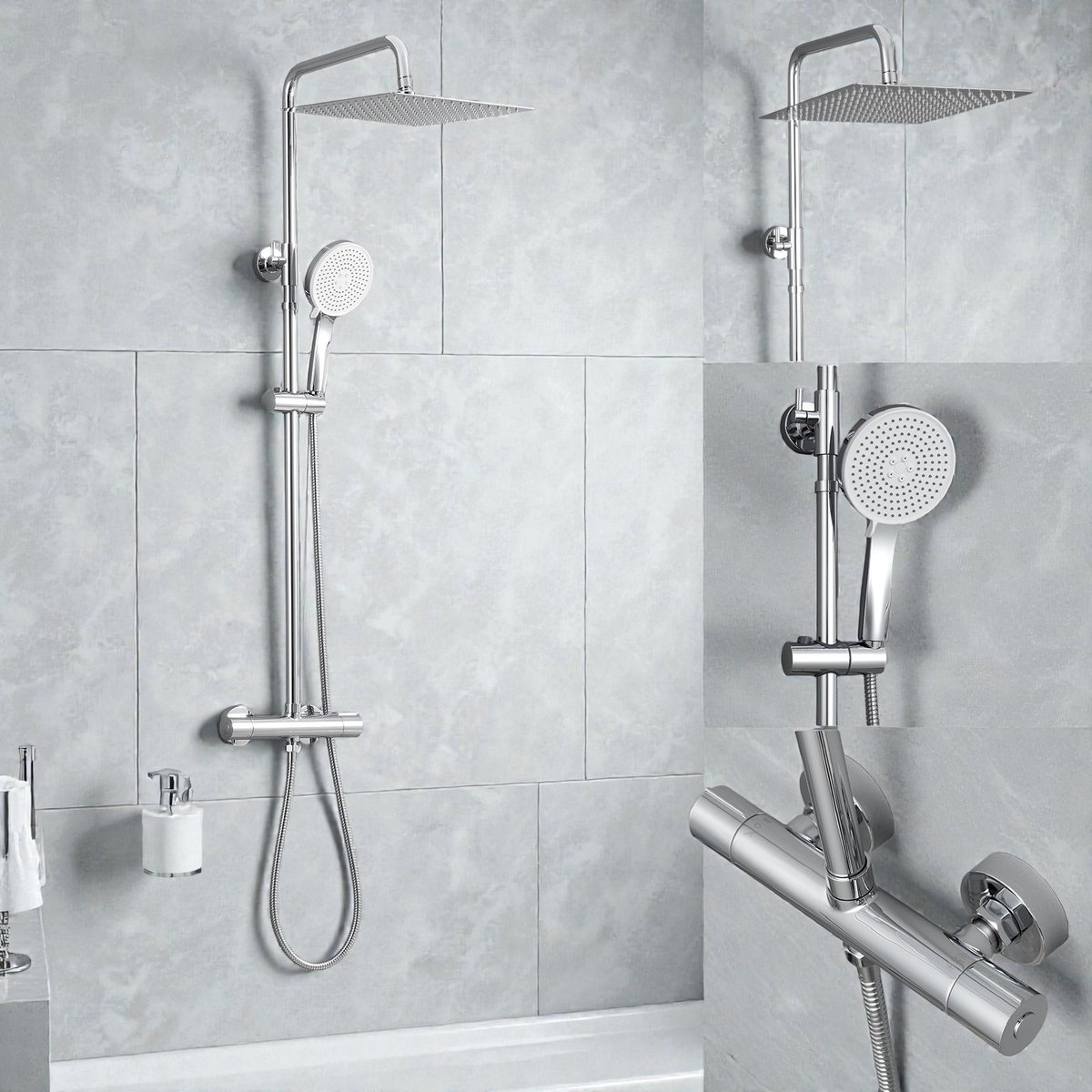 DERW Max Regendouche met Thermostaatkraan - Doucheset Chroom - Regendoucheset - 12 inch Douchekop - Regendouche en Handdouche - Hoogte Verstelbaar - Chroom