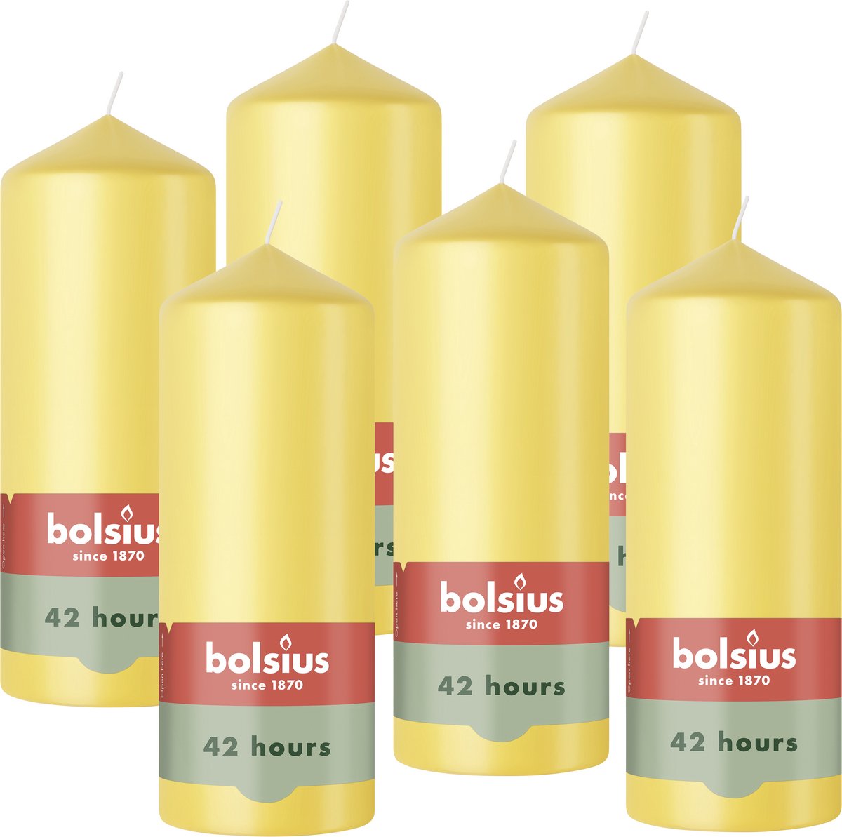 Bolsius Gladde Stompkaarsen - Geel - 6 stuks - 15cm - 42 Branduren