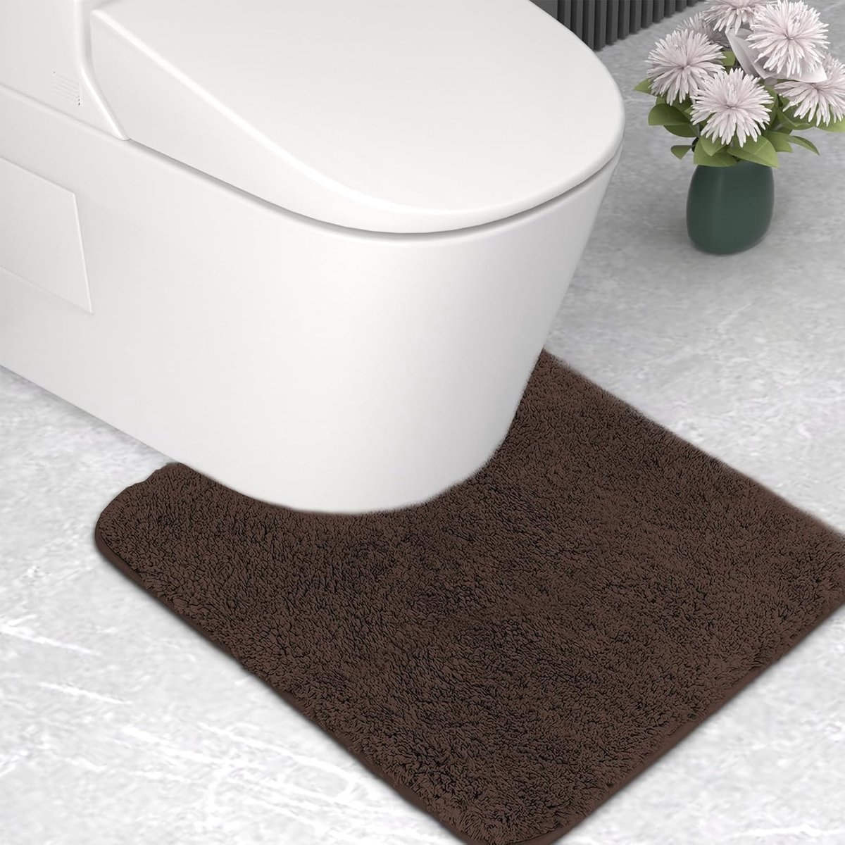 WC Mat U-vorm 50×50 cm – 2 cm Superdik & Absorberend – Wasbare Badmat – Koffiebruin