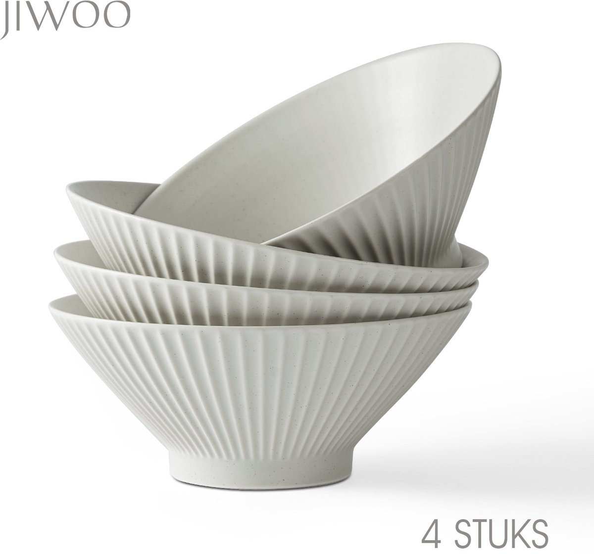 Set van 4 kommen (20cm/1000ml)-Ramenkom,soepkom,pastakom,slakom-Hoogwaardig keramiek-Reliefstrepen-Antislip-Thuis,restaurant,picknick-Magnetron-vaatwasserbestendig