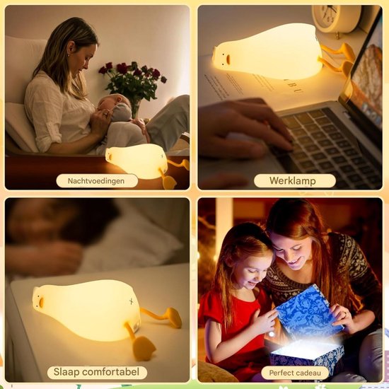 GELLDG Nachtlampje geschikt voor kinderen - LED-nachtlampje in de vorm van een eend van siliconen - Oplaadbaar via USB - Met timer - Dimbaar - Touchbediening - Decoratie geschikt voor de kinderkamer - Cadeau geschikt voor kinderen van GelldG — afbeelding 5