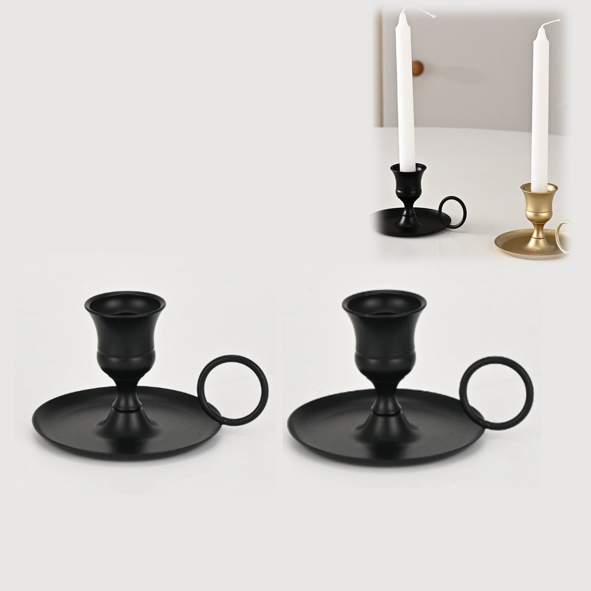 Sanorum 2 stuks - Kandelaars - Metalen kandelaars - Minimalistische stijl - Vintage - Kaarsenhouders - Ideaal voor romantische dinerdecoraties, bruiloftsarrangementen, kaarsenopstelling - Woondecoratie - Zwart