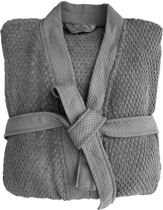 Heckettlane Badjas Katoen Grant - Classic Anthracite - Maat L - Badjas 100% Katoen - Badjas / Kamerjas Dames - Badjas / Kamerjas Heren