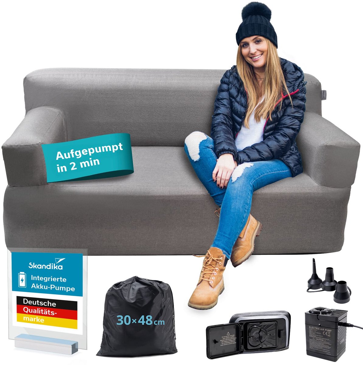 Skandika Easy Air opblaasbare bank - opblaasbare bank, met USB-oplaadbare pomp, 1-2 personen, max. 200 kg, logeerbed, pneumatisch meubilair, camping, outdoor (premium bank)