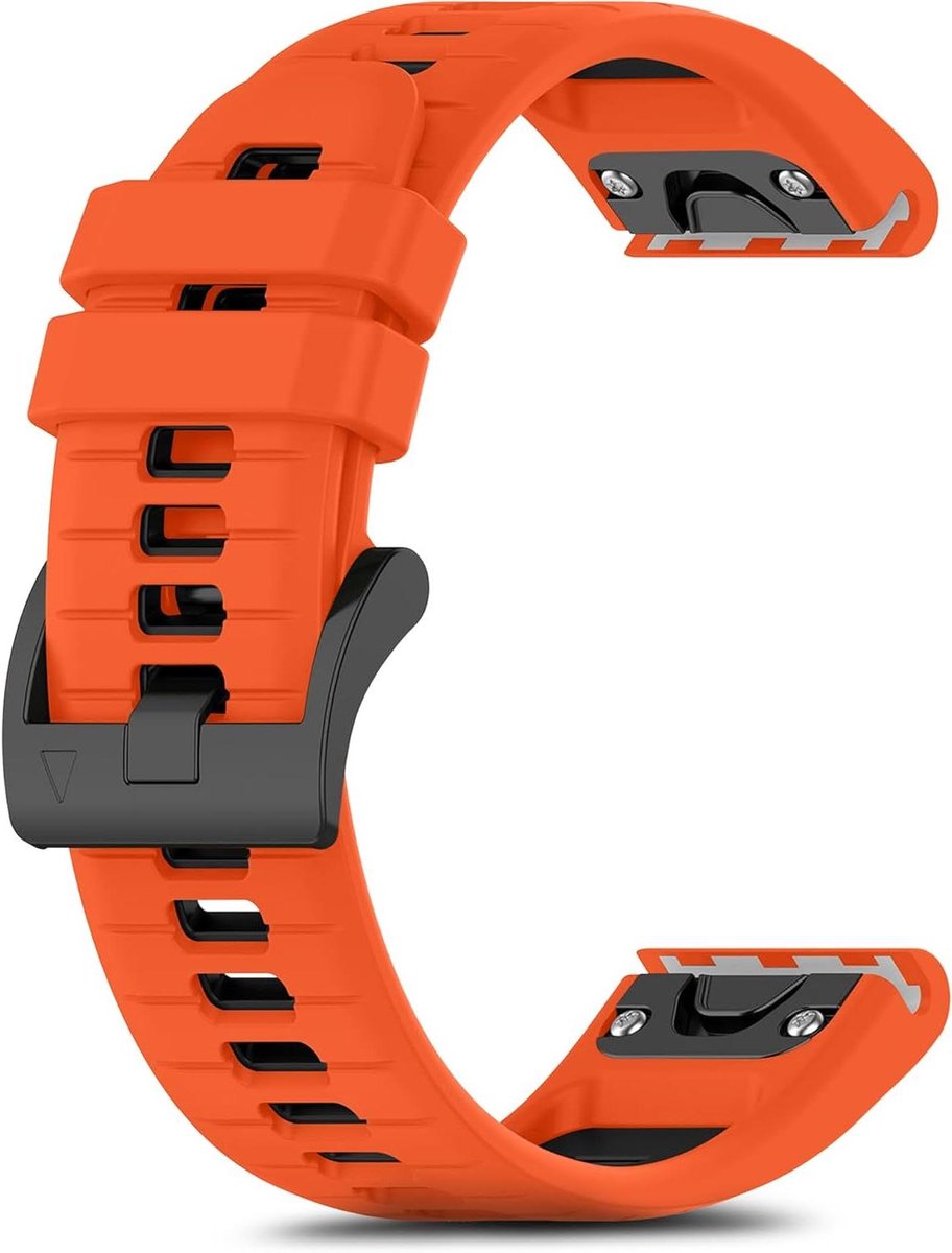 Cosensi - Sportarmband in Oranje-Zwart voor Smartwatches - QuickFit 22 mm - Silicone Band geschikt voor Diverse Modellen zoals Quatix, Tactix, Fenix en Descent G2, Reserveband voor Diverse Garmin Horloges met 47 mm Scherm
