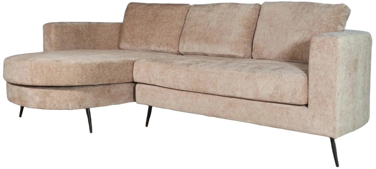 Hoekbank rond design Nox 250cm bank met ronding taupe chenille bankstel links loungebank h