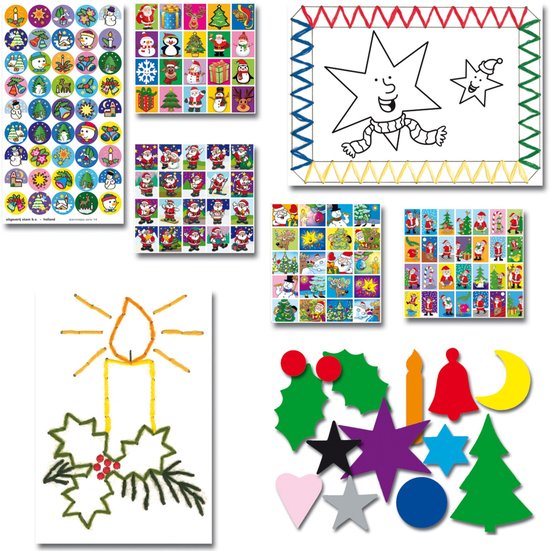Kerst knutselpakket – Complete knutsel bundel met borduurkaarten, kerststickers & 300 plakfiguren – Stammetjes