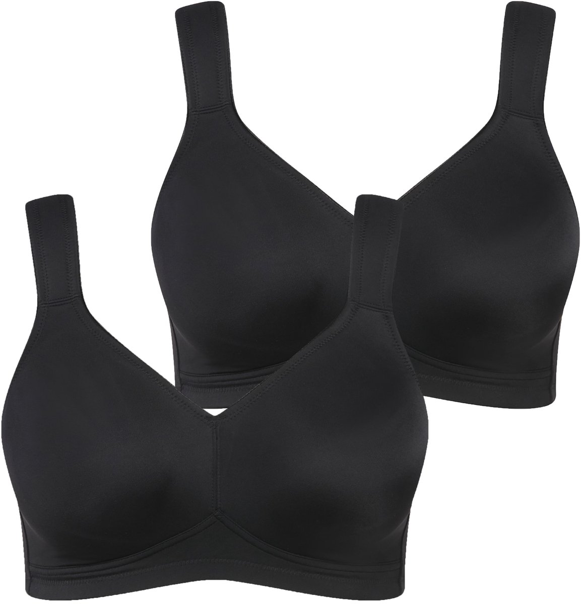 Ulla Popken - Dames - Microvezel-beha set van 2 zonder beugel voorgevormde cups - Zwart - Maat 130D