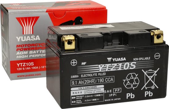 Accu Yuasa gel YTZ10S Gel 12V 9.1AH onderhoudsvrij