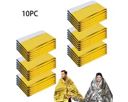 10 Stuks Nooddeken - Isolatiedeken -eddingsdeken -Emergency Mylar Thermal Blanket - 210*160cm - Waterdichte Overlevingsdeken - Reddingsdekens -Gold Foil Survival Space Blanket -Noodthermische deken - Goud en zilver