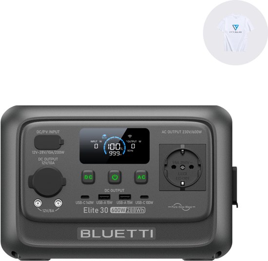 BLUETTI Elite 30 V2 600W 288Wh Powerstation- ≤10 ms Pro-Grade UPS Backup-Back-up voor thuis-140 W PD snelladen-TurboBoost-opladen-<30 dB fluisterstille werking-LFP-batterij-Kamperen-Tot 1500 W hefvermogen-USB-C-poort met PD 3.1-protocol-off-grid reis