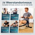 Collage toont 16 weerstandsniveaus met diverse gebruikers en lichaamsdelen die getraind worden.