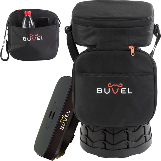 Buvel® Opvouwbare kruk - Kruk - Campingstoel - Inklapbaar - Telescopisch - Visstoel - Zwart - Vierkant - Met kussen