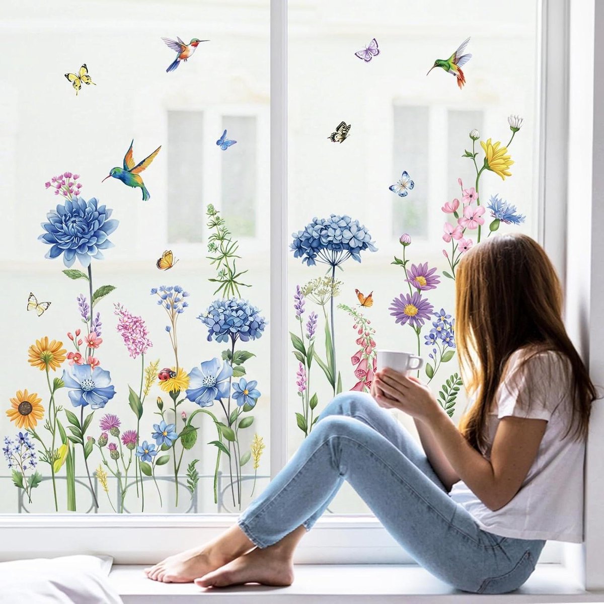 Cosensi Raamstickers Kolibrie Bloemmotief Anti-Collision Thuis Glasraam